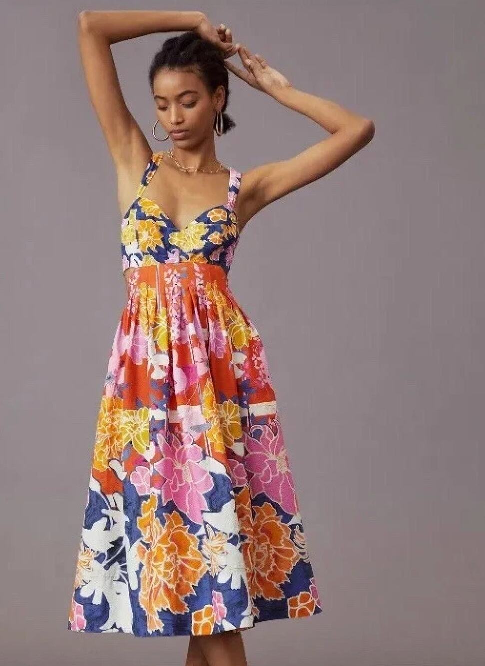 Anthropologie Maeve Floral Tie Bow Back Cutout Midi Dress Size 2 Small